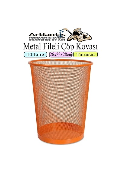 Renkli Çöp Kovası Paslanmaz Çelik Fileli 1 Adet Ofis Büro Okul Çöp Kovası Metal Delikli Kolay Kullanım Turuncu