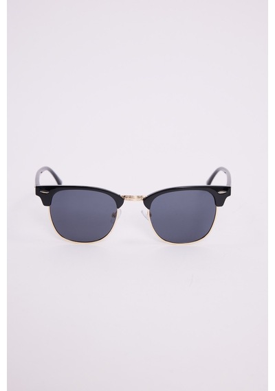 Unisex Siyah Oval Çerçeveli Gold Detaylı Uv 400 Korumalı Güneş Gözlüğü-51237 Çok Renkli