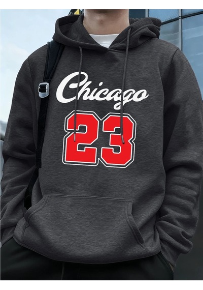 Startmore Tarzsokak Chicago 23 Mektup Baskı Kapüşonlular Erkek Sportif Gevşek Kazaklar Kış Polar Sıcak Kazak Koşu Antrasit