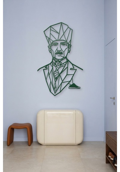 Atatürk Çizgi Metal Duvar Tablosu - Duvar Sanatı - Duvar Dekoru - Yeşil