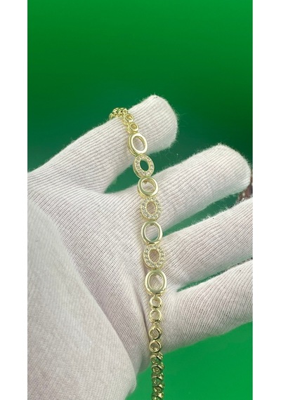 Xuping Kadın Kuyumcu Model 14 Ayar Altın Renk Oval Zirkon Taşlı Bileklik Gold