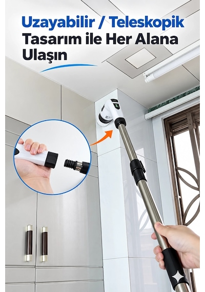 Turbo Clean Elektrikli Temizlik Fırçası 7 Başlıklı Kablosuz Şarjlı Döner Fırça Çok Renkli