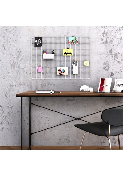 Metal Fotoğraf Askısı Tel Pano Beyaz 50x70 2 Adet Mini Mandal Ve 4 Adet Montaj Çivisi Hediye