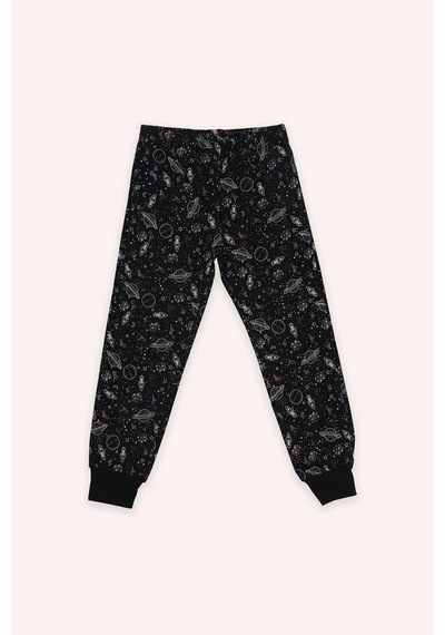 Erkek Çocuk Uzay Baskılı Siyah Pijama Takımı Çok Renkli 2421BK39008 Erkek Çocuk Uzay Baskılı Siyah Pijama Takımı Çok Renkli 2421BK39008