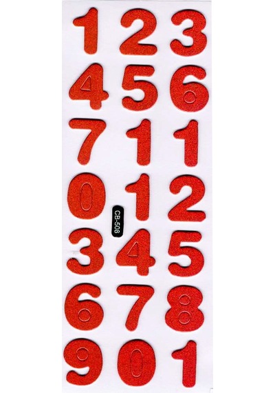 Sticker Kabartmalı Sticker Defter Planlayıcı Etiket Cb508 16x7 Cm- Kırmızı Sayılar Rakam Çok Renkli