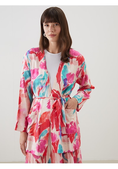 Lcw Modest Pembe Şal Yaka Desenli Oversize Kadın Kimono