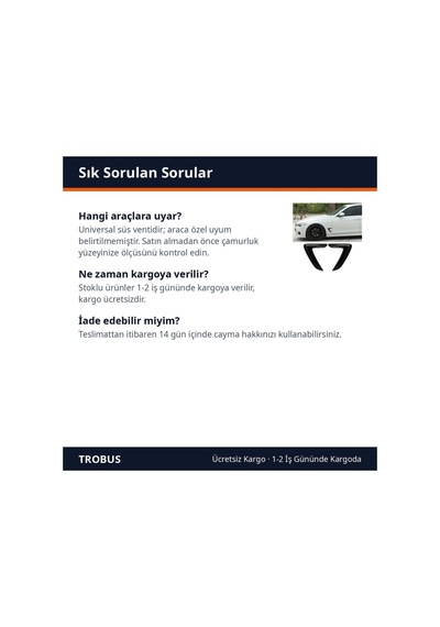 Trobus Çamurluk Havalandırma Venti Bmw Tipi Kısa 2'li 21x15,5 Cm Parlak Siyah