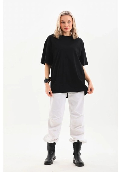 Assema Kadın Düz Kısa Kol Penye T-shirt - Siyah Çok Renkli