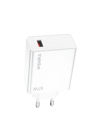 Erpaks 67w Usb-a Hizli Sarj Adaptoru Ve Usb-a/type-c Kablo Beyaz