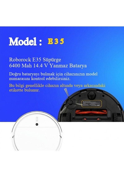Roborock E35 Süpürge 6400 Mah 14.4 V Yanmaz Batarya  Uyumlu Uzun Ömürlü, Yüksek Performans Pil