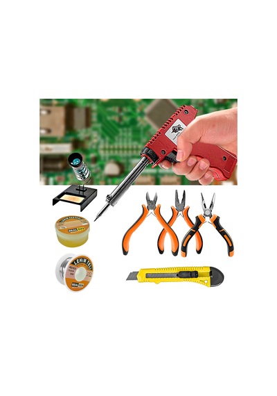 Full 8 Parça 80W Lehim Tabancası ve Lehim Standı Pasta, Lehim Tel