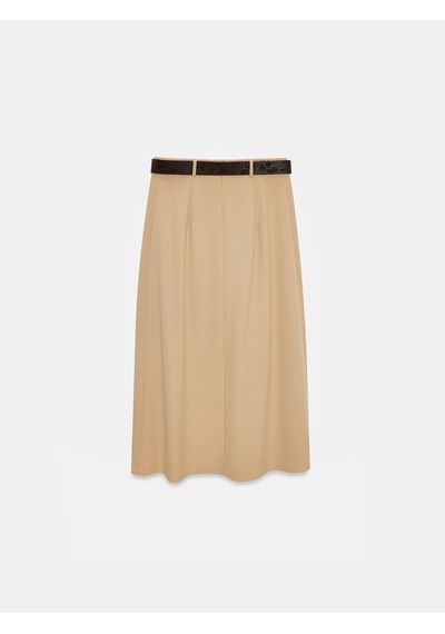 Dilvin 81074 Kemerli Pileli Midi Etek-camel
