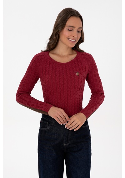 U.S. Polo Assn. Kadın Koyu Frambuaz Bisiklet Yaka Basic Kazak 50307728-VR104