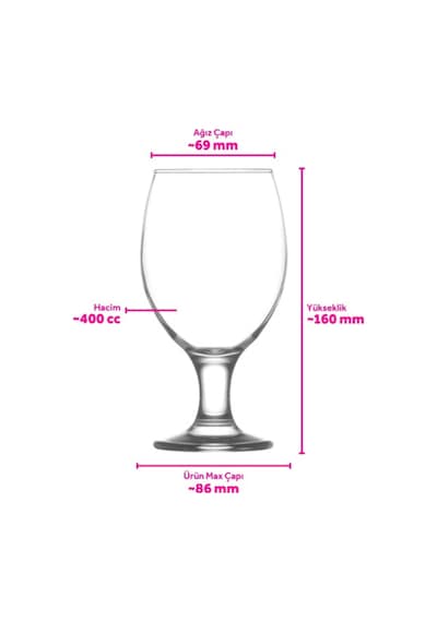 Lav Misket Cam Bira Bardağı 6'lı 400 ml Ayaklı