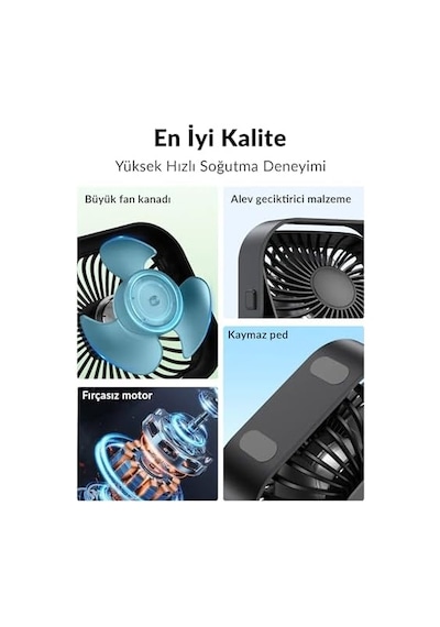 K51 Masaüstü Vantilatör 3 Kademeli 360 Döner Başlıklı Usb Kablolu Soğutucu Fan Siyah .