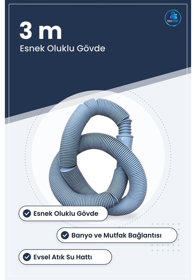 Pis Su Hortumu Pvc Boru 3 M Evsel Atık Bağlantı Esnek Banyo Mutfa