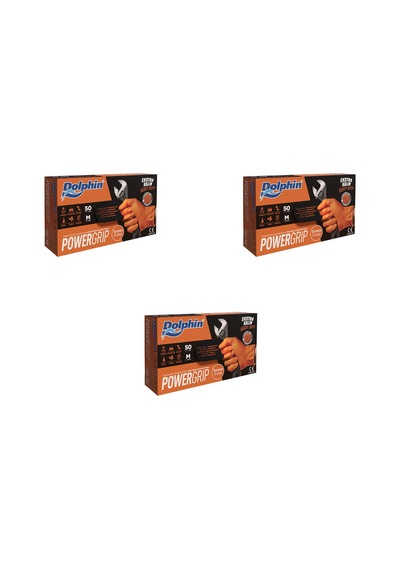 Dolphin Nitril Powergrip Ekstra Kalın Elmas Dokulu Eldiven Turuncu Meidum Orta Boy - 50'li 3 Paket