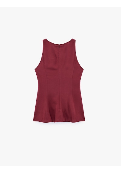 Koton Keten Karışımlı Kolsuz Bisiklet Yaka Peplum Top Bordo 6sak30130ew