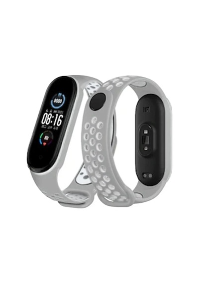 Xiaomi Mi Band 6 Uyumlu Spor Delikli Kordon - Gri-kırmızı