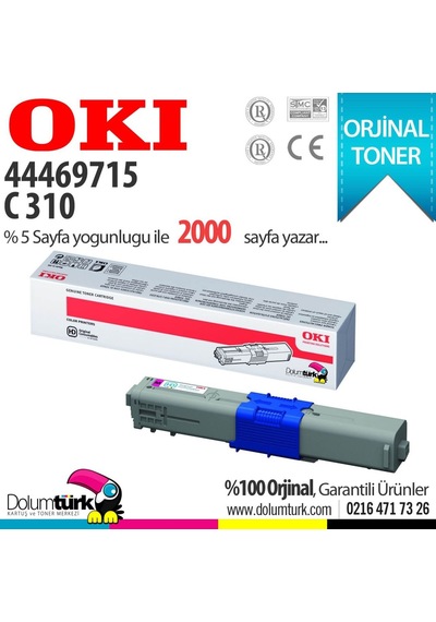 Okı C310 / C330 / C510 / C530 / Mc352 / Mc362 / Mc562 / 44469715 Kırmızı  Toner