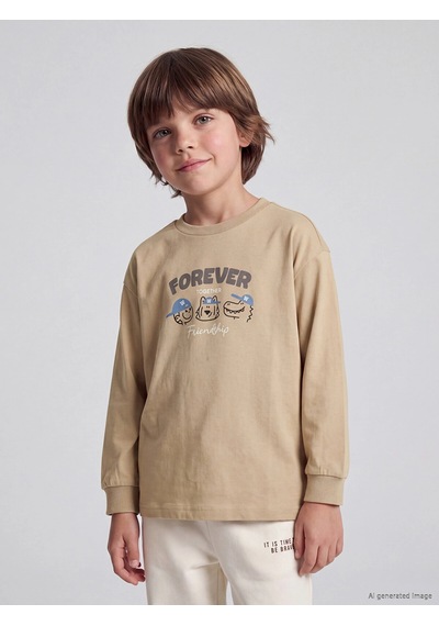 LC Waikiki Lcw Kids Bej Baskılı Erkek Çocuk Tişört