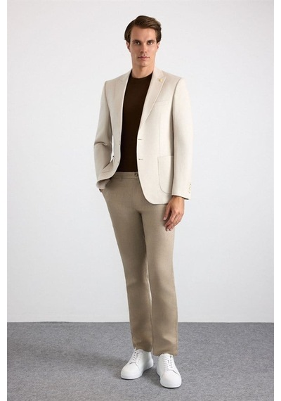 Süvari Bej Slim Mono Yaka Düz Poplin Torba Cep 6 Drop Klasik Ceket Sct2021600005-bj3