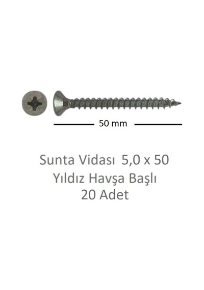 Sunta Vidası, 5,0 X 50 Mm, 20 Adet, Yhb Vida 5 x 50