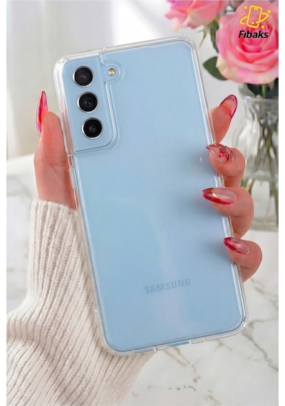 Fibaks Galaxy S21 Fe Uyumlu Kılıf Kamera Korumalı Renksiz Şeffaf Esnek Süper Silikon Kapak