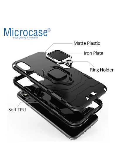 Microcase Nothing Phone 3a Pro İle Uyumlu Batman Serisi Yüzük Standlı Armor Kılıf - Siyah Al3349