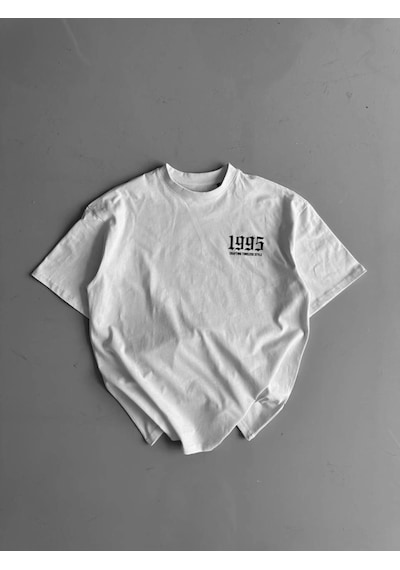 Modi Baskılı Oversize Bisiklet Yaka T-shirt - Beyaz - Mymg158753