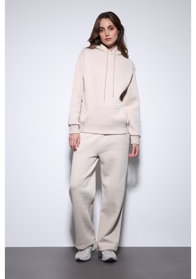 Antioch Kapüşonlu Basic Kadın Sweatshirt Taş