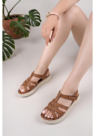 Nesilshoes Nesil Shoes Bell 25159 Taba Anatomik Kadın Sandalet