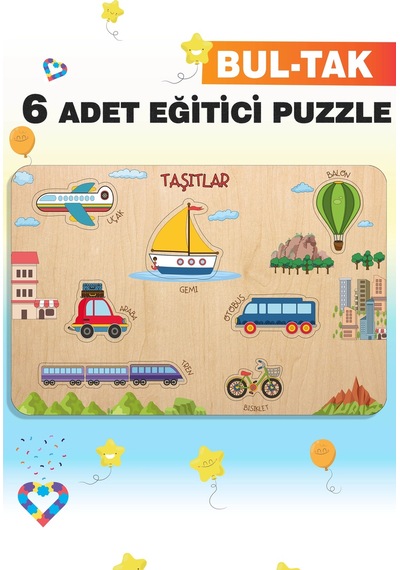 Ahşap Türkçe 6 Lı Set Eğitici-öğretici Yapboz