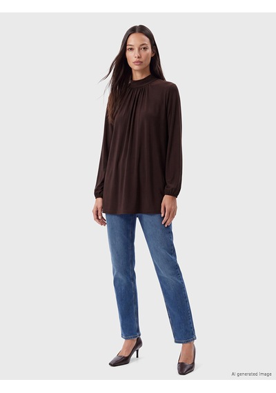Lcw Everyday Kahverengi Soft Touch Büzgülü Kadın Tunik
