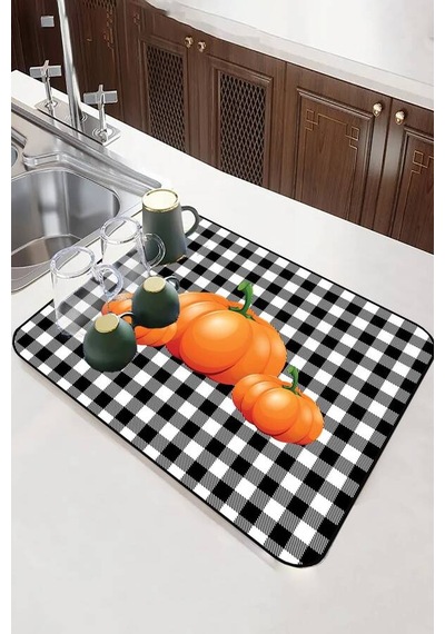Turuncu Bal Kabağı Microfiber Bulaşık Kurutma Matı Mm021n11