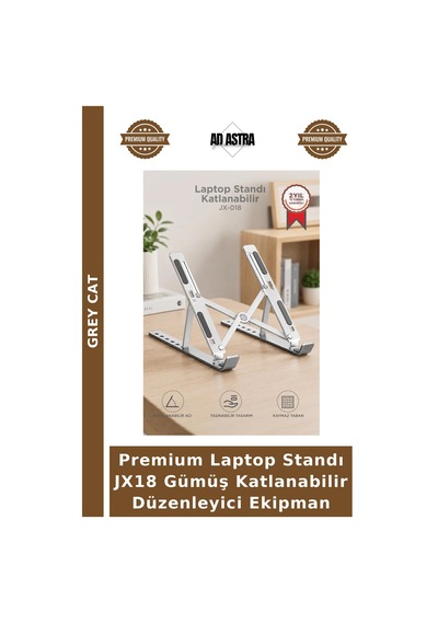 Premium Laptop Standı Jx18 Gümüş Katlanabilir Düzenleyici Ekipman
