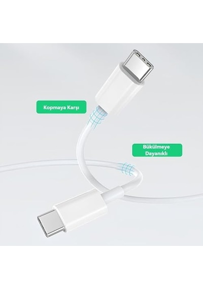 Type C To Type C Hızlı Şarj Ve Data Transfer Özellikli Şarj Kablosu, 60 W Çift Taraflı Usb C Kablo, Yüksek Kaliteli Malzeme 1 Metre/beyaz