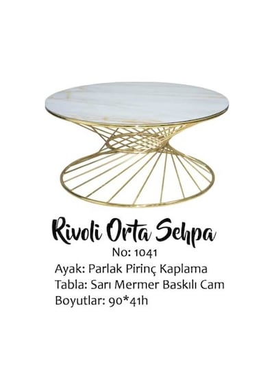 Brc Orta sehpa rivoli Model 1041 Beyaz Mermer Temper cam GOLD Renk Kaplama Metal Ayak El Yapım Brc Orta sehpa rivoli Model 1041 Beyaz Mermer Temper cam GOLD Renk Kaplama Metal Ayak El Yapım