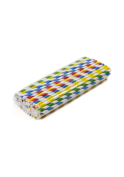 Kağıt Pipet Karışık Renkli Şeritli Sargısız 6x195 Mm 50'li Kutulu 50 Adet 50
