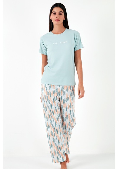 Lela Regular Fit Bisiklet Yaka Kısa Kollu Bayan Pijama Takımı 65770105 Mint