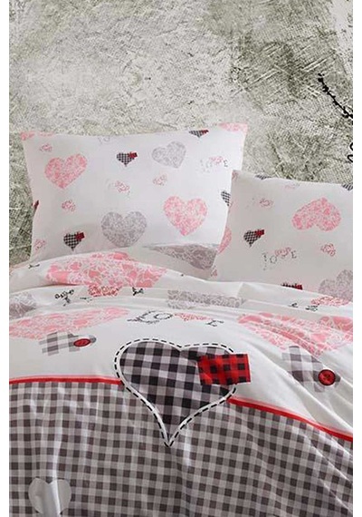 Çift Kişilik Lastikli Çarşaflı Pamuklu Nevresim Takımı Patchwork Love Diğer