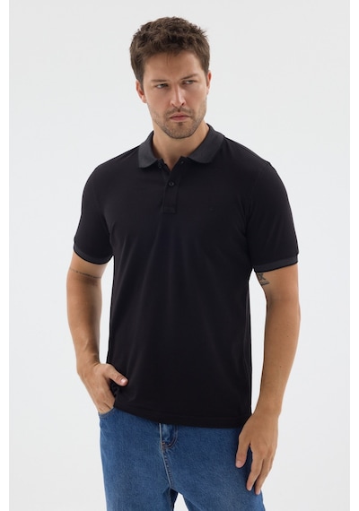 Siyah-antrasit Polo Yaka Pike Kısa Kol Slim Fit %100 Pamuk Tişört 1011260171 Siyah - Antrasit