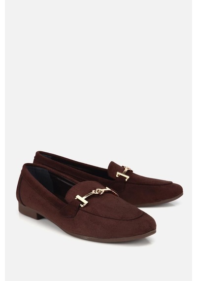 Yaya Kadın Kahverengi Süet Gold Tokalı Loafer