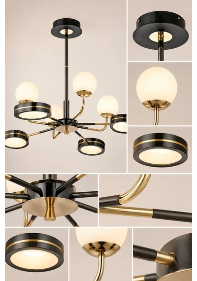 8'li Modern Premium Siyah Gold 3 Renkli Ledli Sarkıt Avizesi Salon Mutfak Oturma Odası Modelleri 72w