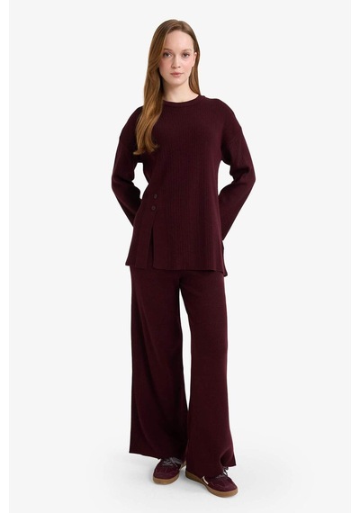 Defacto Wide Leg Triko Pantolon G7249ax25cwbr457 Bordo-br457