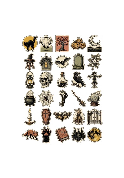 Cadılar Bayramı Gotik Sticker Seti 150 Adet - 5'li Mega Paket No08 - Laptop Defter Ajanda Çok Renkli