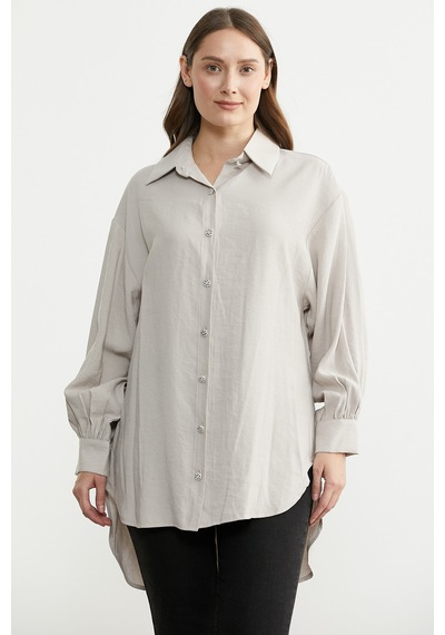 Sementa Tencel Arkası Uzun Oversize Gömlek - Taş