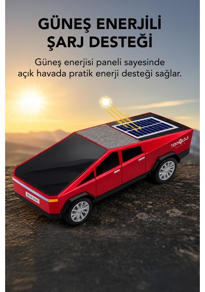 Ws-699 Cybertruck Model Bluetooth Hoparlör Tws Stereo Güneş Enerjili Şarj Usb / Tf Kart / Aux / Fm Radyo