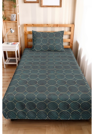 Geometrik Mavi Genç Odası Tek Kişilik Pike Takımı - Modern Altın 160x220 Cm Kapitone Yatak Örtüsü Esintili Doku Hissi
