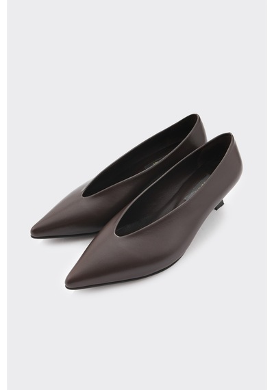 Derinet Hakiki Deri Kısa Topuklu Kadın Stiletto Kahve Kahve